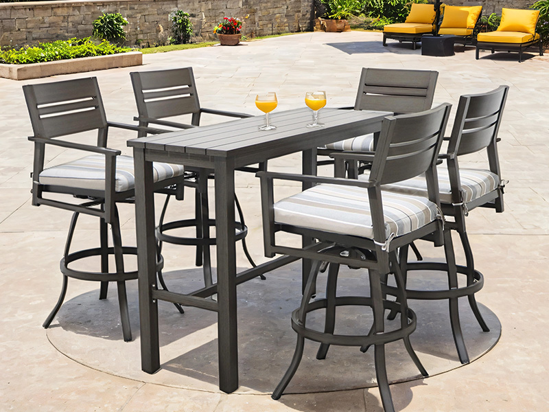 Gné 6 Píosa Sraith Barstool Sclóine PATIO Alúmanam UV-resistant
