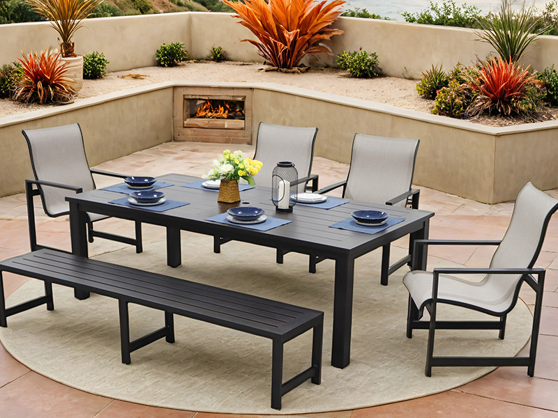 AOBAM PATIO Alúmanam Sraith Bhia 6 Phíosa (Tábla Itheacháin 86X44 isteach)